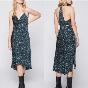 BCBGeneration Stardust Cheetah Animal Print Cocktail Medi Dress Blue Green Sz L